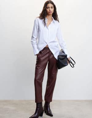 Leather-effect elastic waist trousers