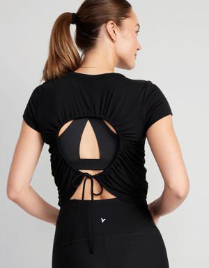 Old Navy UltraLite Open-Back Shirred Rib-Knit T-Shirt for Women black