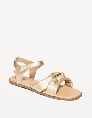 Faux-Leather Puff Knotted-Strap Sandals for Girls gold