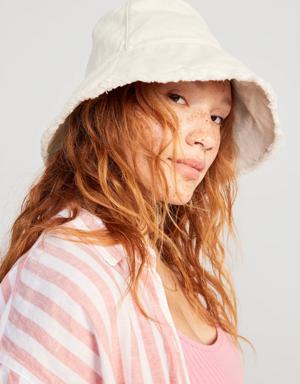 Frayed Canvas Bucket Hat for Women white