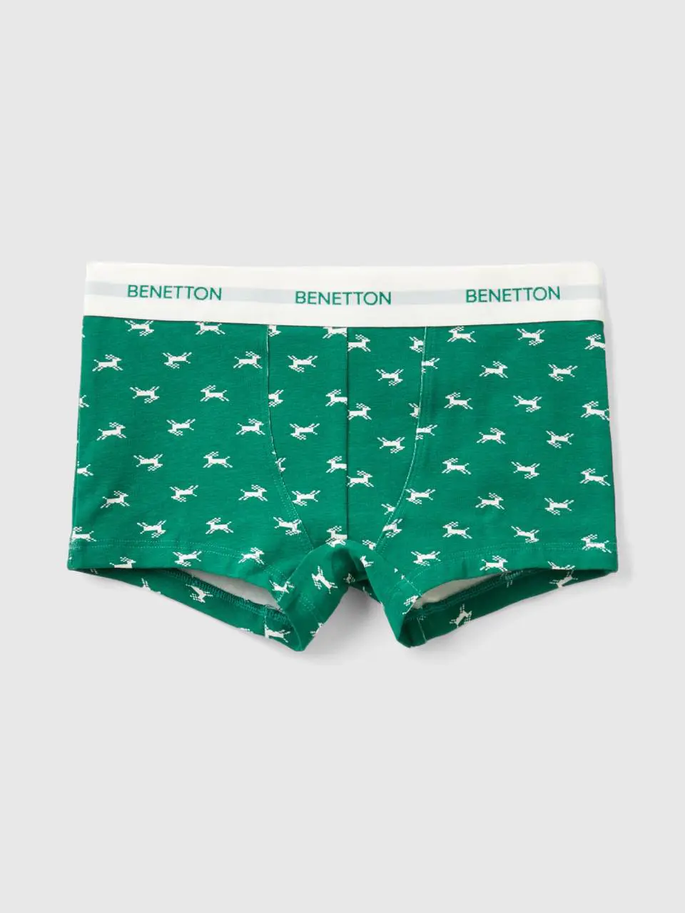 Benetton green boxers with reindeer print. 1