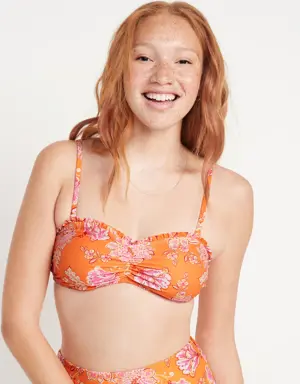 Printed Ruffle-Trim Ruched Bikini Swim Top for Women orange