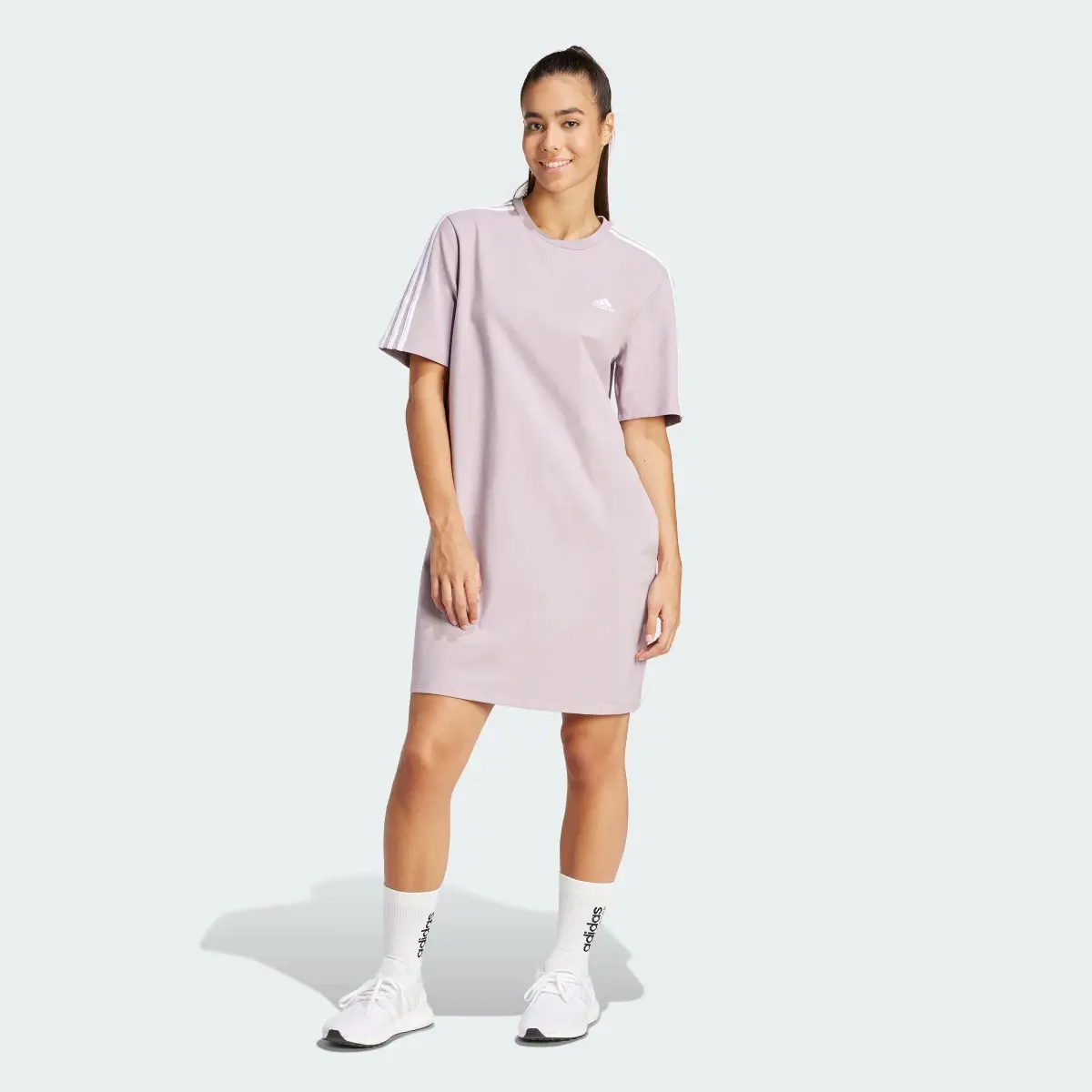 Adidas Essentials 3-Stripes Single Jersey Boyfriend Tee Dress. 2