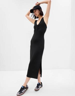 Modern Henley Racerback Midi Dress black