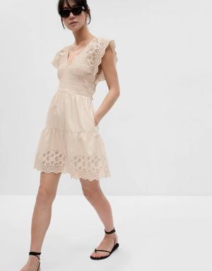 Gap Flutter Sleeve Eyelet Mini Dress beige