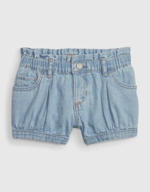 Baby 100% Organic Cotton Bubble Denim Shorts with Washwell blue