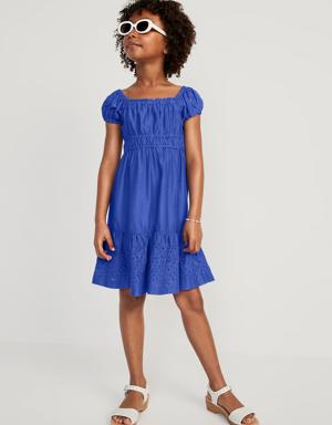 Puff-Sleeve Fit & Flare Dress for Girls blue