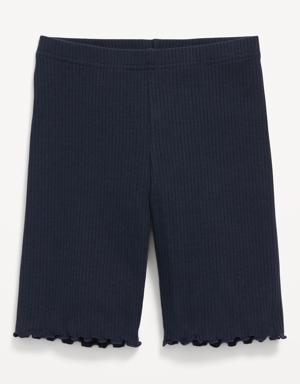 Old Navy Rib-Knit Lettuce-Edged Long Biker Shorts for Girls blue