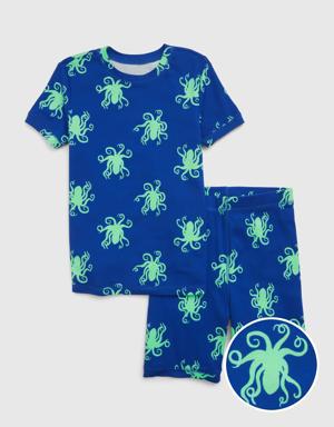 Kids 100% Organic Cotton Octopus PJ Shorts Set blue