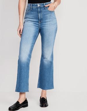 Higher High-Waisted Cropped Cut-Off Flare Jeans for Women blue