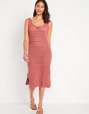 Fitted Sleeveless Crochet Swim Cover-Up Midi Dress for Women red
