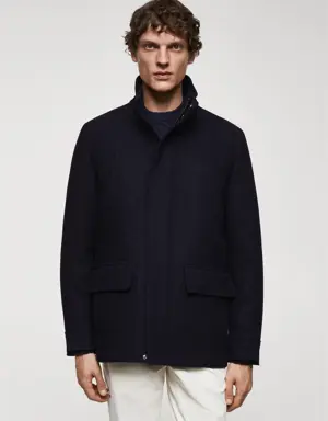Manteau laine court poches