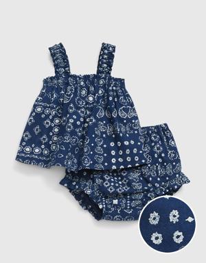 Baby Linen-Cotton Two-Piece Outfit Set blue