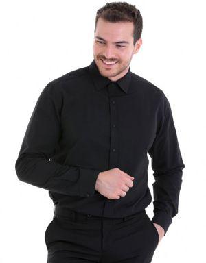 Siyah Comfort Fit Uzun Kollu Pamuklu Düz Klasik Gömlek