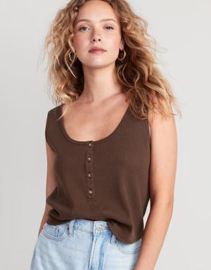 Old Navy Thermal-Knit Cropped Henley Tank Top brown