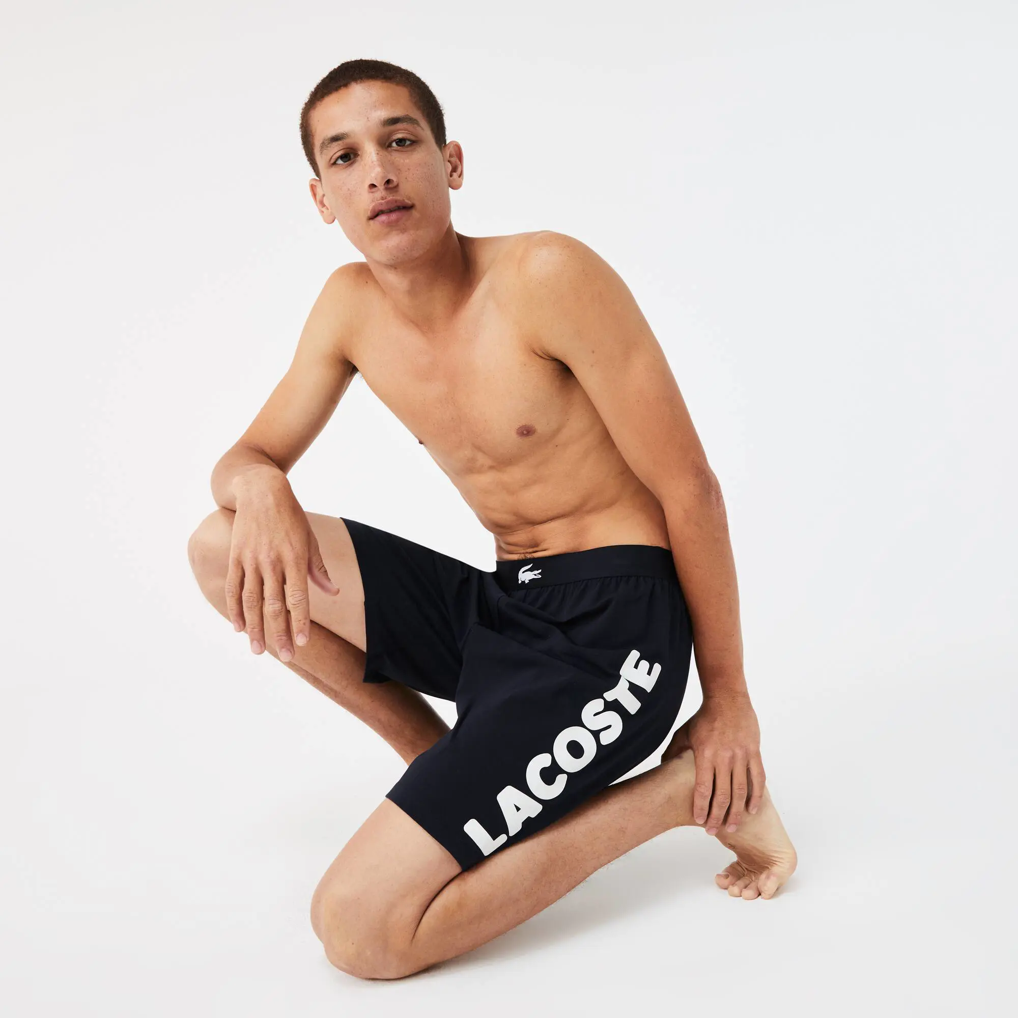 Lacoste Men's Branded Stretch Cotton Lounge Shorts. 1