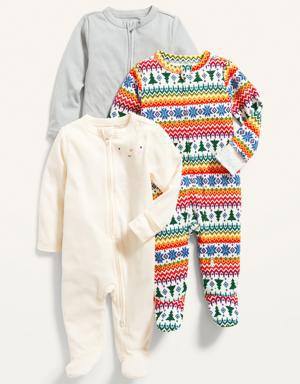 Unisex 3-Pack Sleep & Play Long-Sleeve Footed One-Piece for Baby multi