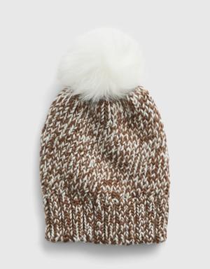 Kids Marled Pom Beanie beige