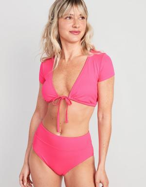 Old Navy Rib-Knit Tie-Front Bikini Swim Top for Women pink