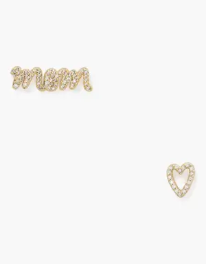 Love You, Mom Boxed Pavé Asymmetrical Studs