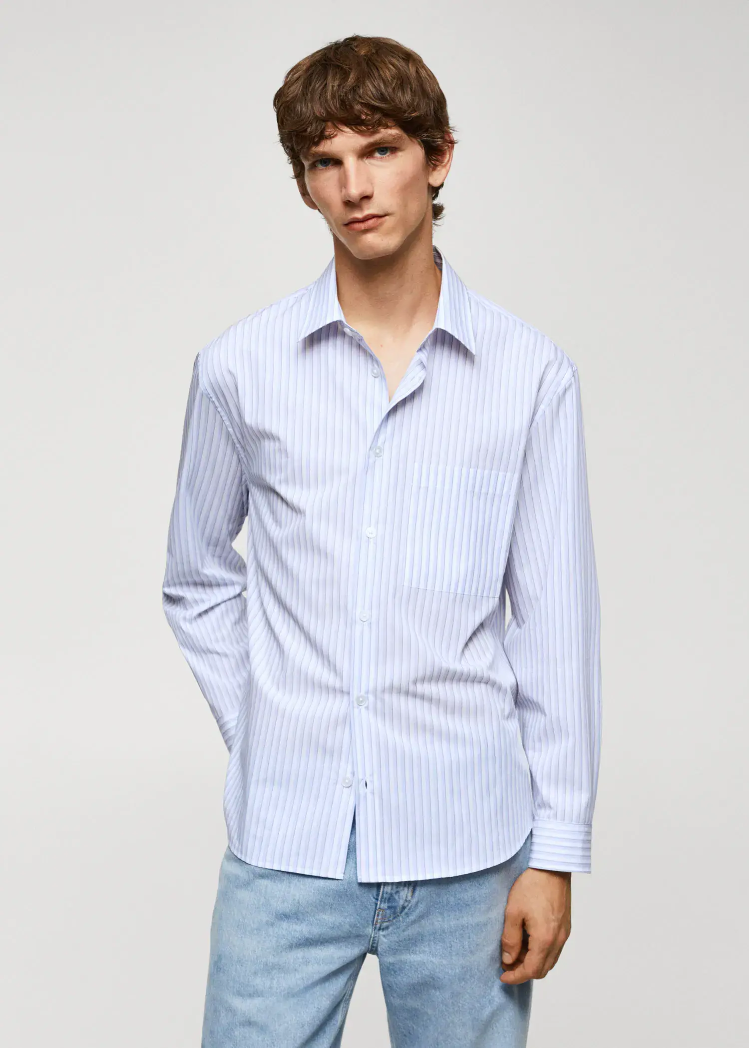 Mango Striped cotton oversized shirt. 1