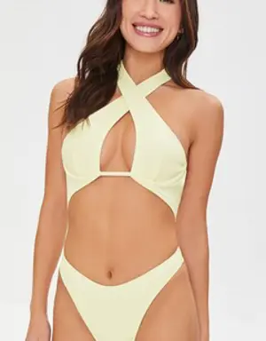 Forever 21 Cutout Halter One Piece Swimsuit Ivory