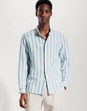 MAN/ Regular-fit striped linen shirt