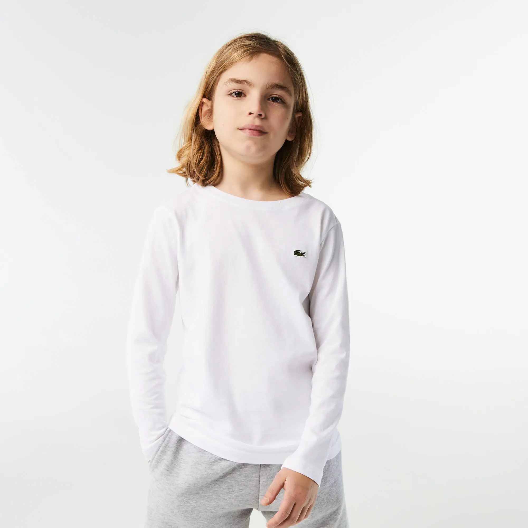 Lacoste T-shirt Bambino a girocollo con maniche lunghe in jersey tinta unita. 1