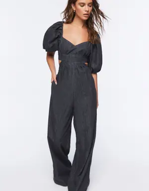 Forever 21 Denim Cutout Wide Leg Jumpsuit Charcoal