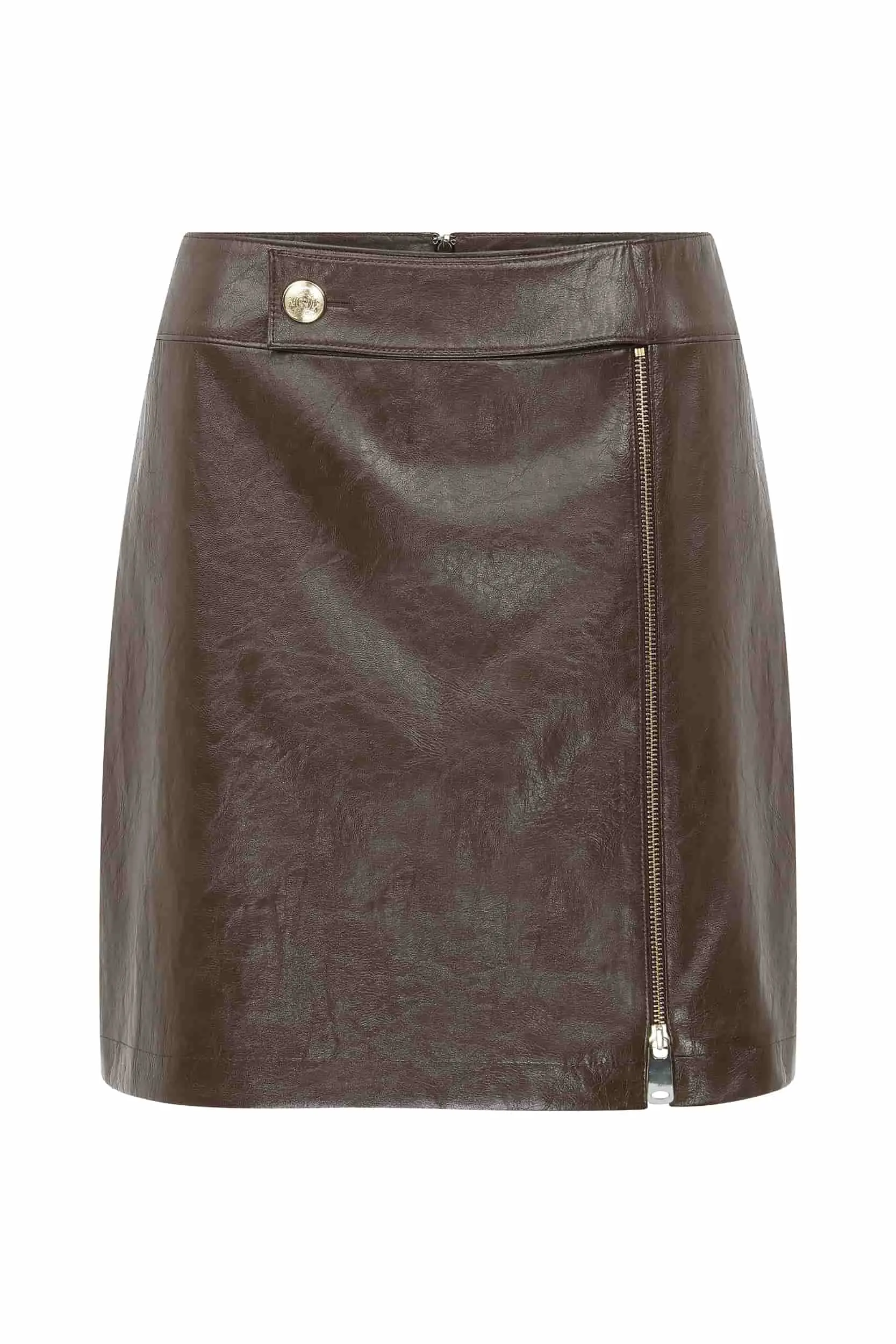 Roman Brown Leather Zipper Mini Skirt - 2 / Brown. 1