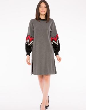 Embroidered Applique Embroidery Detailed Sweatshirt Dress
