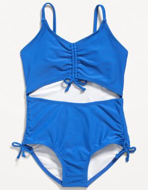 Old Navy Cinch-Tie Center-Front Cutout One-Piece Swimsuit for Girls blue