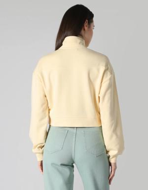 Fermuarlı Dik Yaka Sarı Kadın Sweatshirt