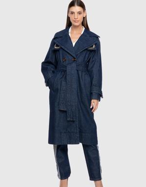 Beaded Embroidered Roving Stitched Jean Trenchcoat