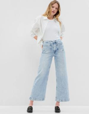 High Rise Stride Wide-Leg Ankle Jeans blue