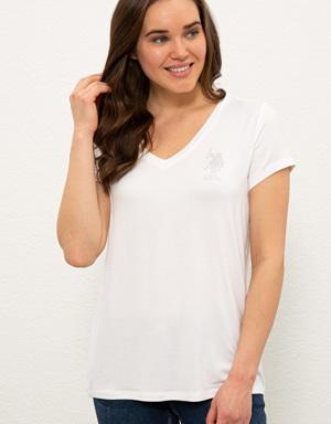 Kadın Beyaz V - Yaka Basic T-Shirt