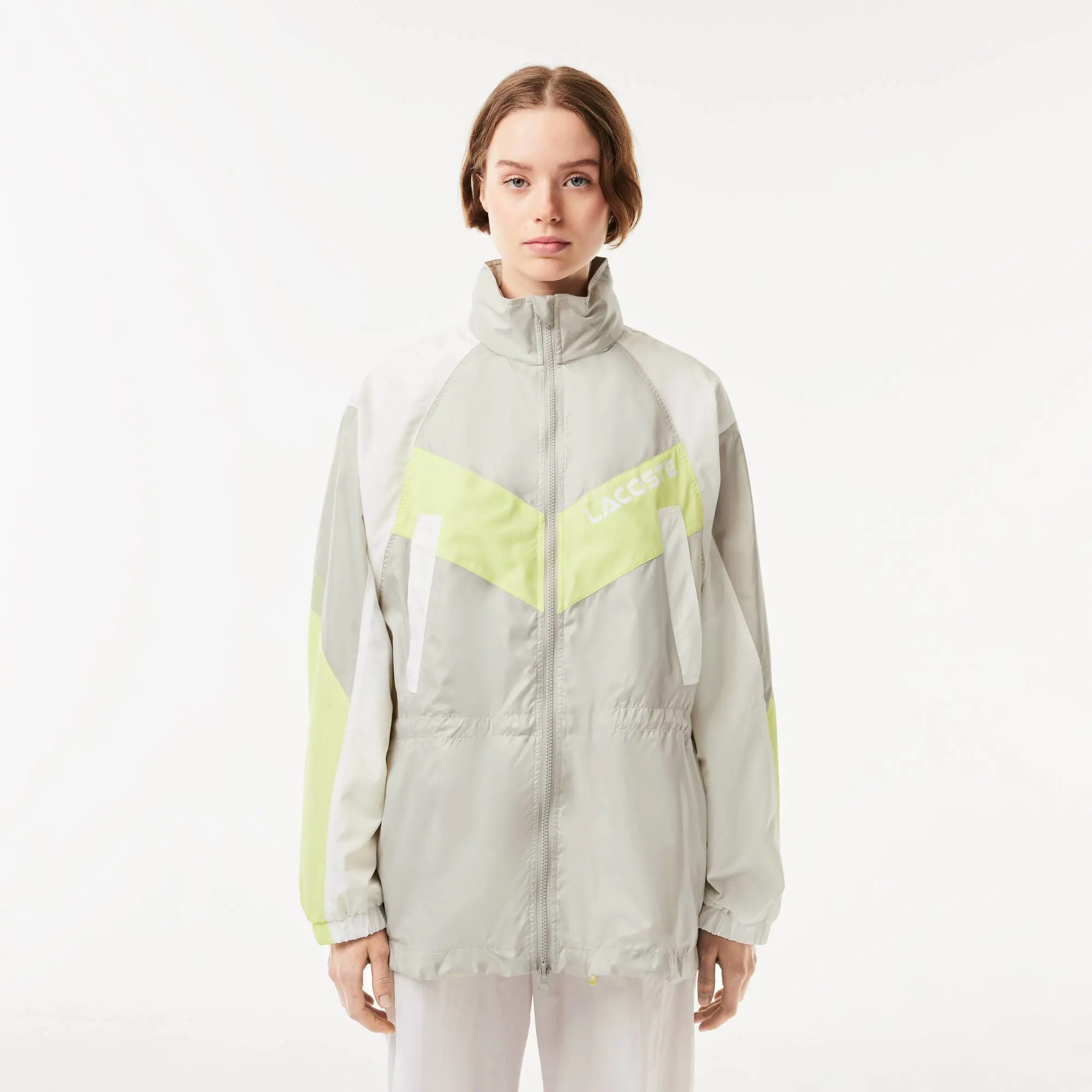 Lacoste Oversized Hooded Colourblock Jacket with Adjustable Waist. 1