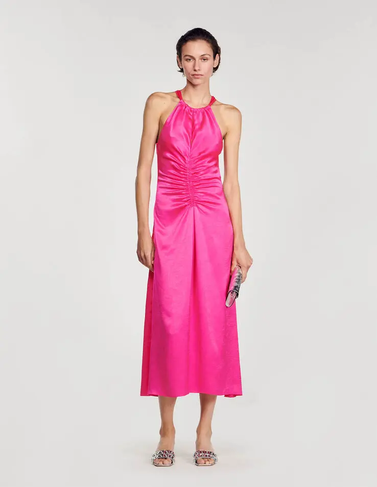 Sandro Ruched satin-effect maxi dress. 1