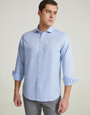 Damat Comfort Mavi Düz %100 Pamuk Gömlek