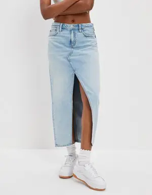 Dreamy Drape Low-Rise Denim Maxi Skirt