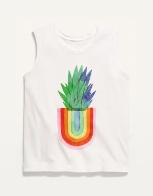 Soft-Washed Graphic Sleeveless T-Shirt for Girls white