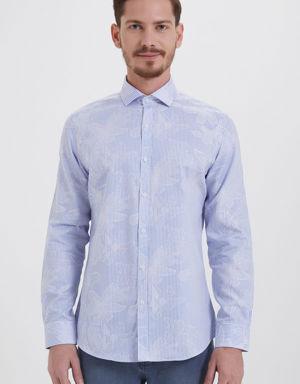 Mavi Slim Fit Desenli 100% Pamuk Uzun Kol Klasik Gömlek