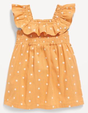 Printed Flutter-Sleeve Smocked Dress for Baby yellow