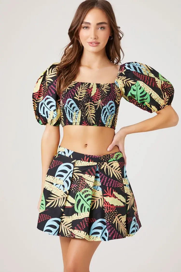 Forever 21 Forever 21 Tropical Leaf Print Mini Skirt Black/Multi. 1