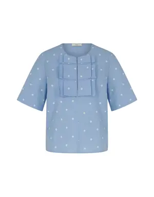 Retro Blue Cotton Shirt with Detailed Front - 4 / ORIGINAL