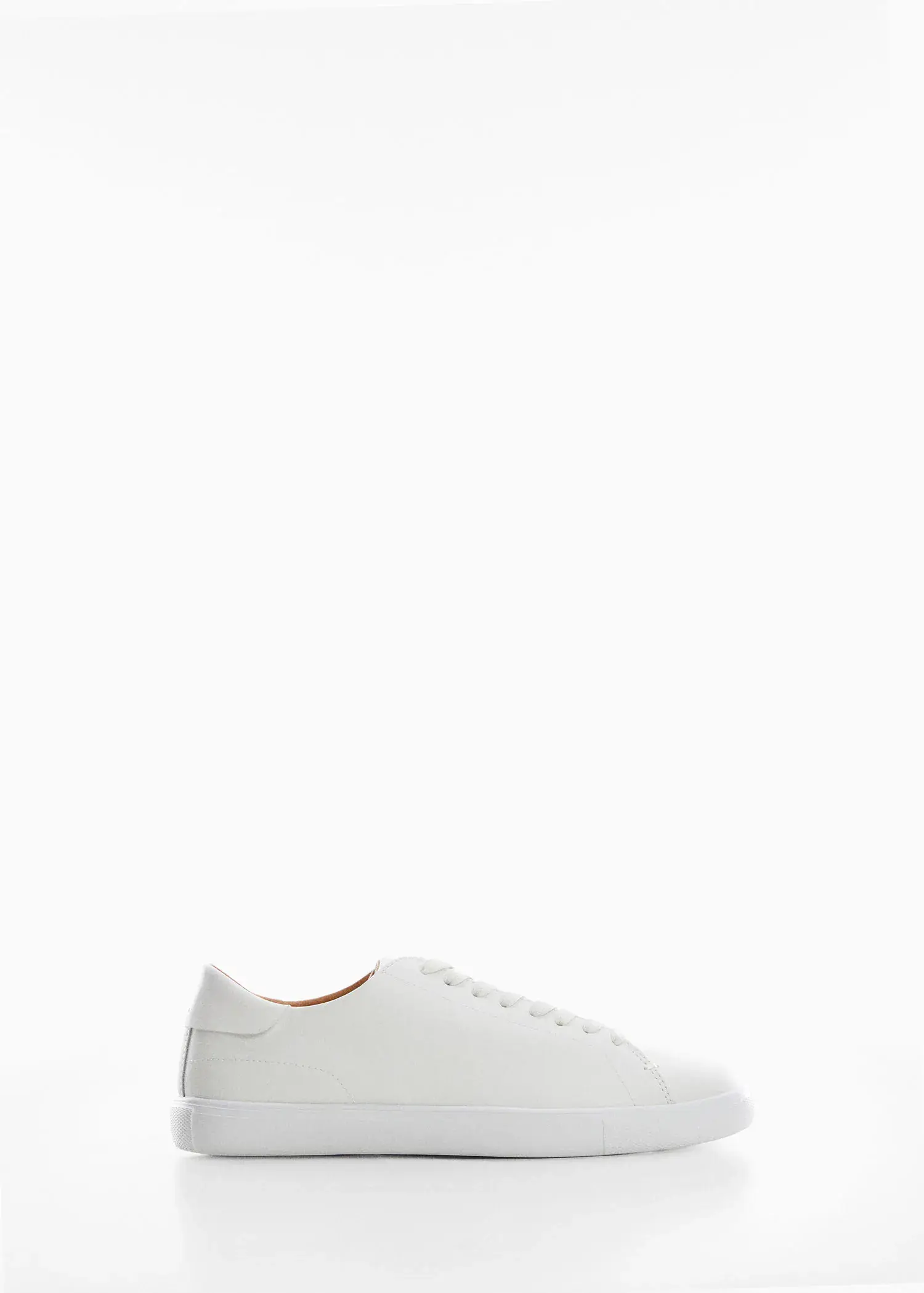 Mango Monocoloured leather sneakers. a pair of white shoes on a white background. 