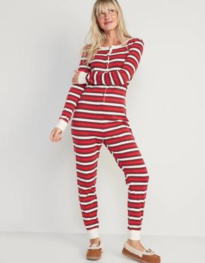 Matching Printed One-Piece Pajamas for Women red