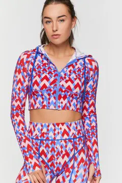 Forever 21 Forever 21 Active Seamless Geo Print Zip Up Jacket High Risk Red/Blue. 2