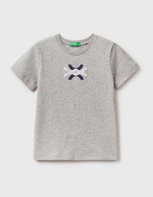 Erkek Çocuk Gri Melanj Benetton Yazılı Yaz T Shirt
