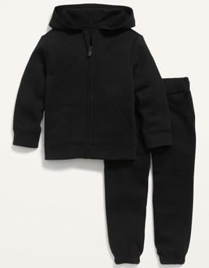 Unisex Zip Hoodie and Functional Drawstring Jogger Sweatpants Set for Toddler black